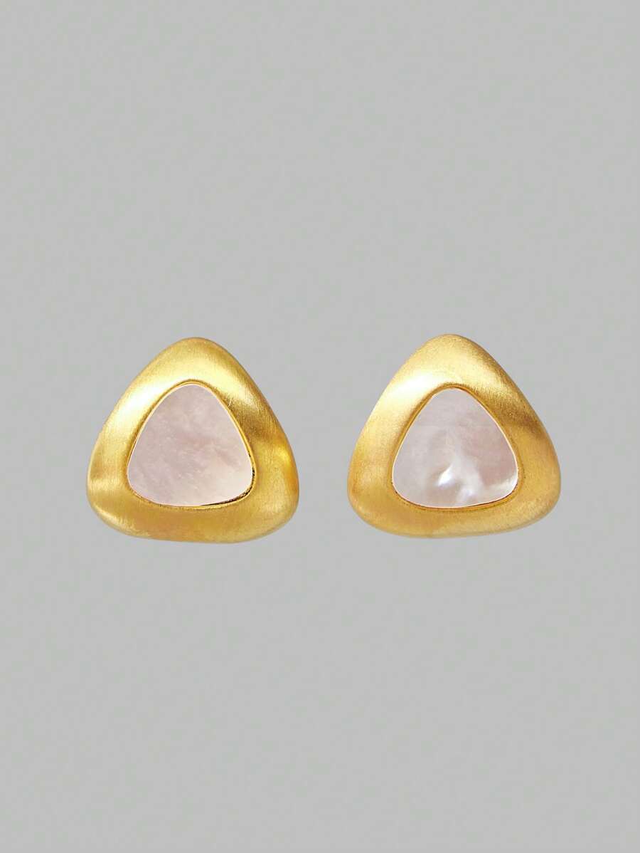 Ontre 18K Gold Plated Triangle Matte Gold Anti-Allergic Stud Earrings