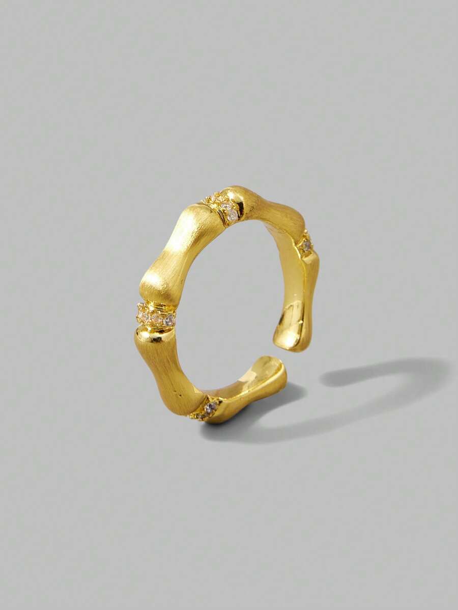Ontre 18k Gold Plated Bamboo Knot Micro Paved Zirconia Stone Ring