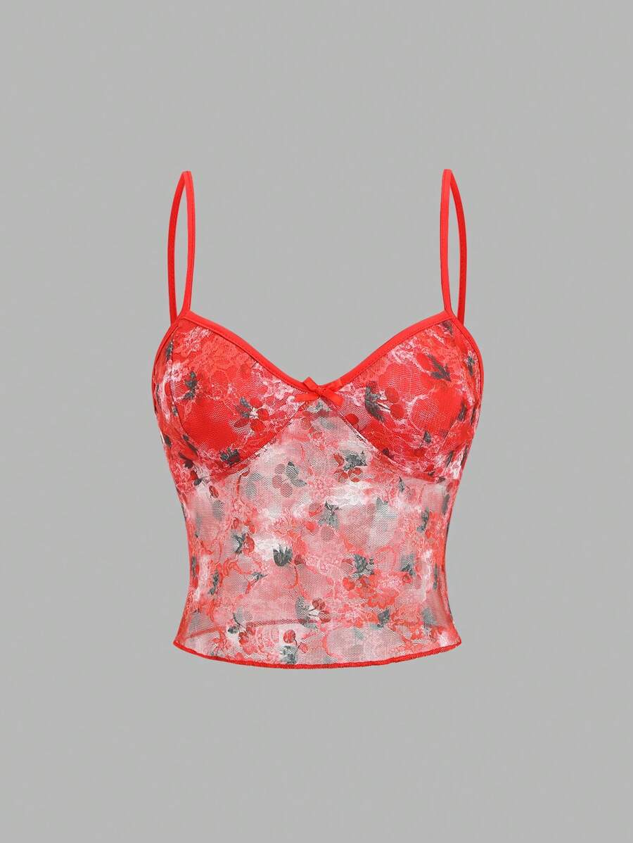Flirla Canotta da donna con stampa floreale in pizzo, maglietta grafica per donna