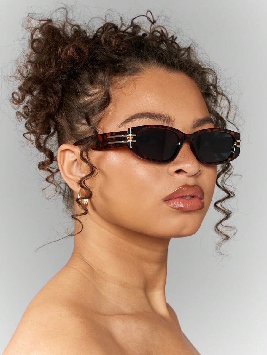 MISSGUIDED Designer Statement Glasses Tortoise Shell Frame Retro Rectangle Vintage Style Metal Side Detail European Fashion Spring Summer Shades