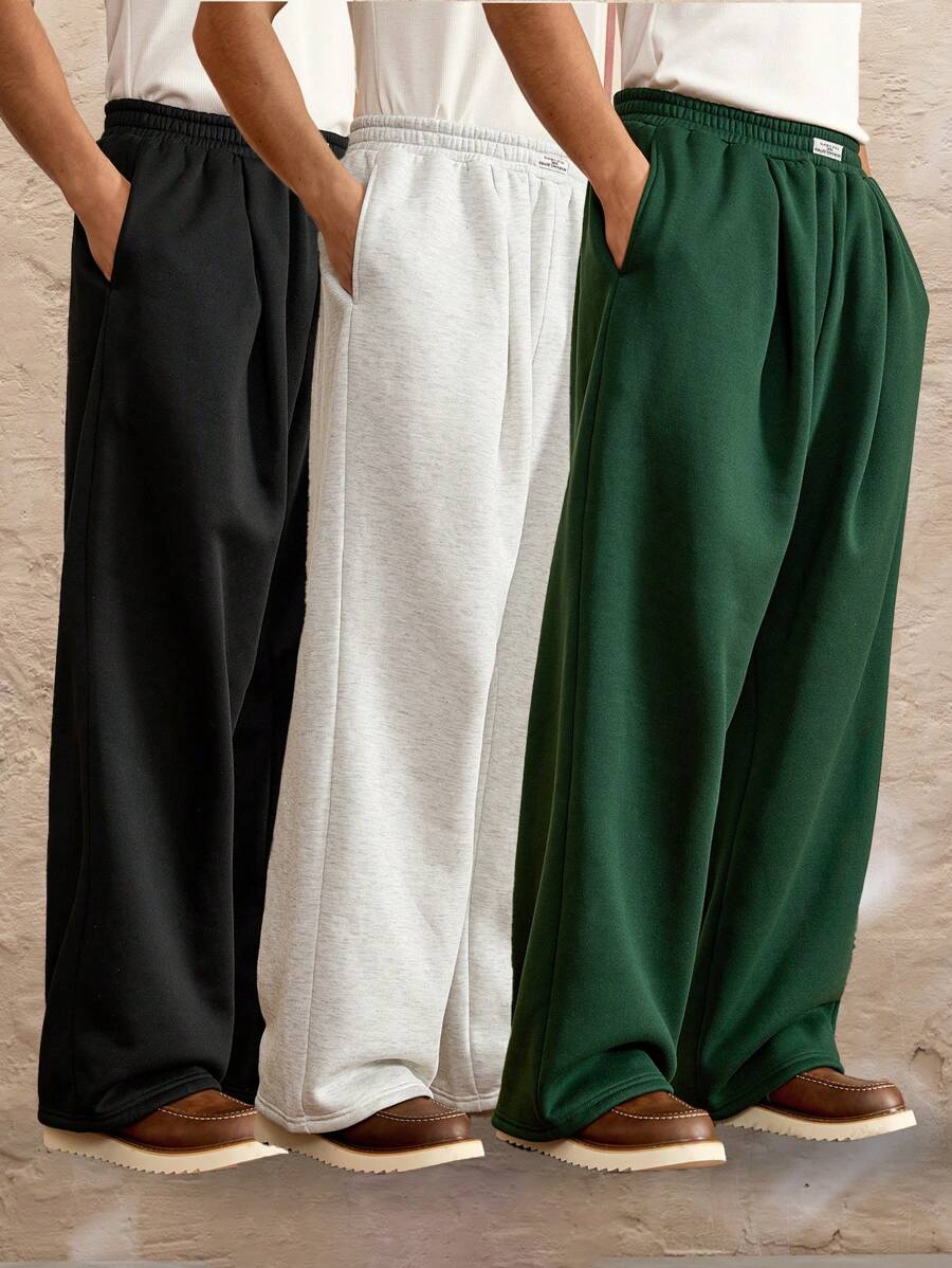 SWAVVY 3pcs/Set Men's Standard Size Casual Loose Pleated Straight Leg Jogger Pants