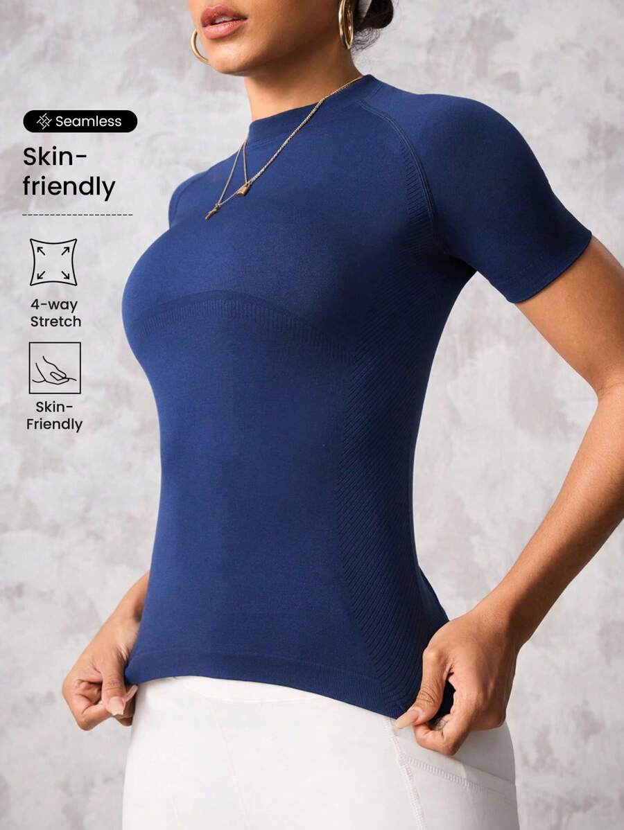 Seamluxe SHEIN Sport Women's Seamless High Elasticity Workout Short Sleeve Top