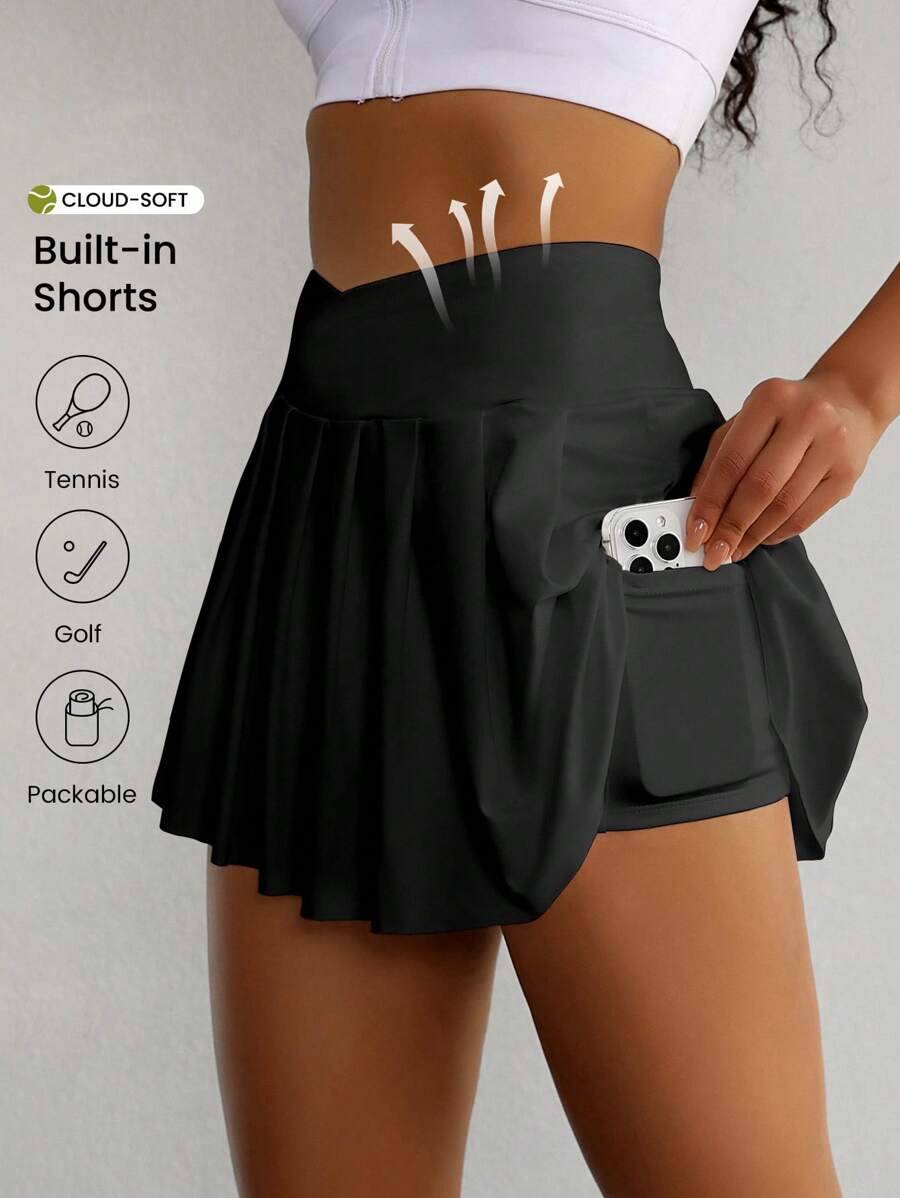 CourtClass Tennis Skirt Golf Skorts High Waisted With Pockets Inner Shorts Wide Waistband For Athletic Skorts Sports Running Pickleball Athletic Skirt