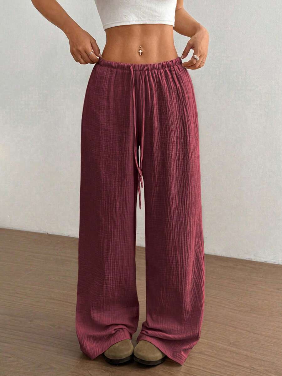 Flirla Pantalones rectos de algodón de cintura alta informales para mujer