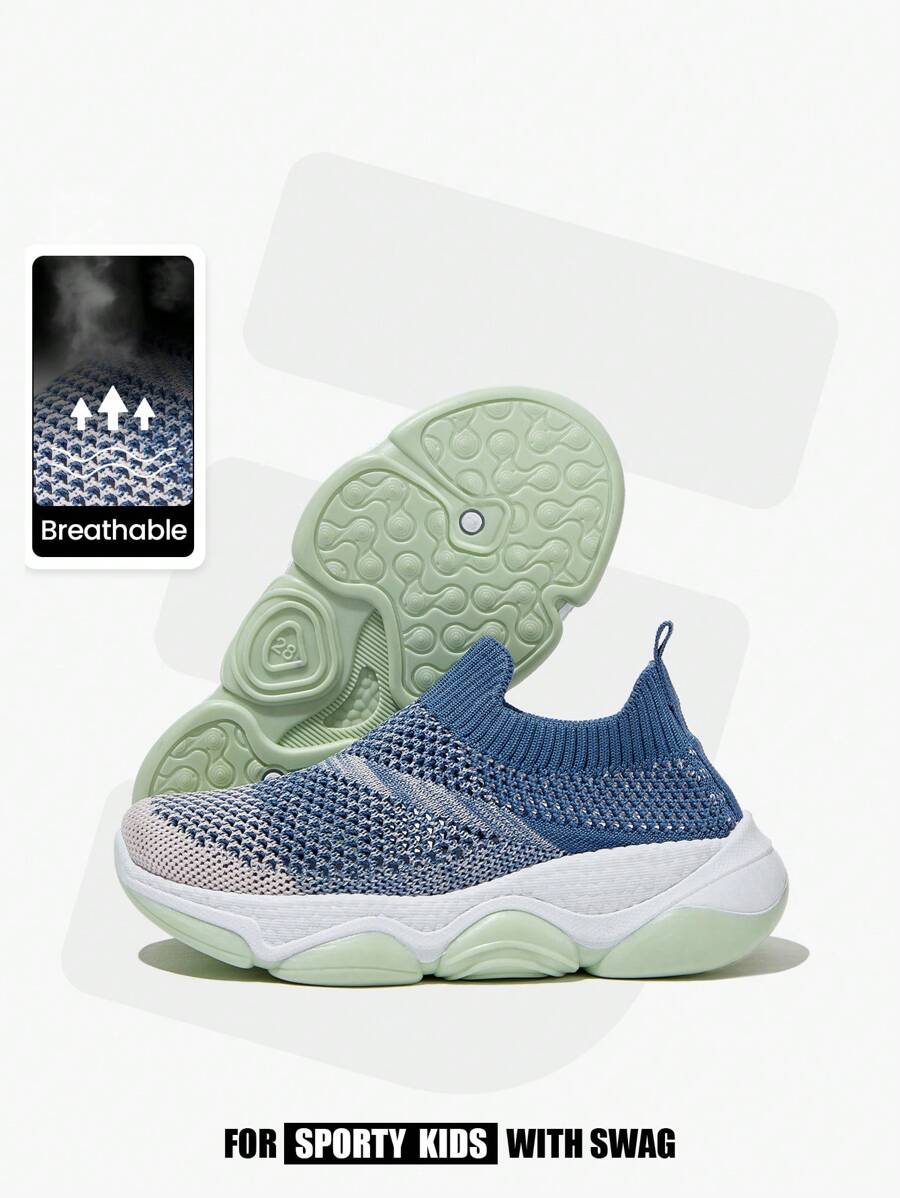 JNSQ 1 paire de chaussures de sport respirantes pour enfants avec fond souple, confortable et tout-aller, bleu avec contrastes de couleurs, en Glissant, pour la rentrée scolaire