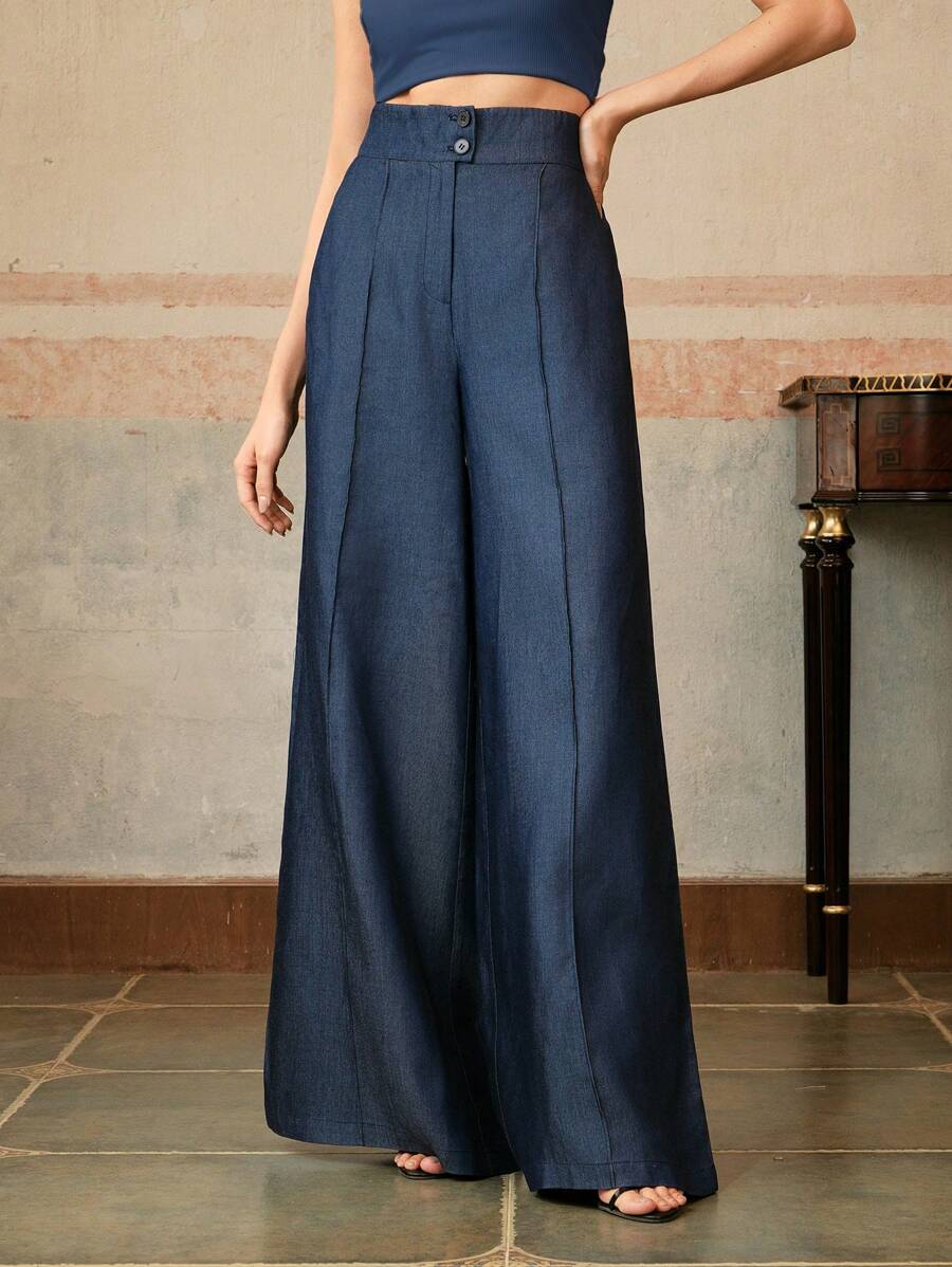 Anewsta Elaire Business Casual Women's High Waist Modern Wide Leg Long Suit Pants, Elegant For Commuting