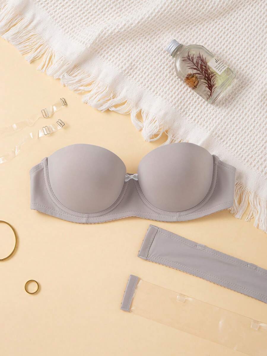1 pieza Sujetador bandeau de mujer con decoración de lazo y marco de alambre, un solo color