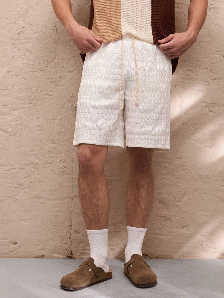 SWAVVY Men's Knit Fashionable Casual Loose Elastic Waist Straight Leg Shorts