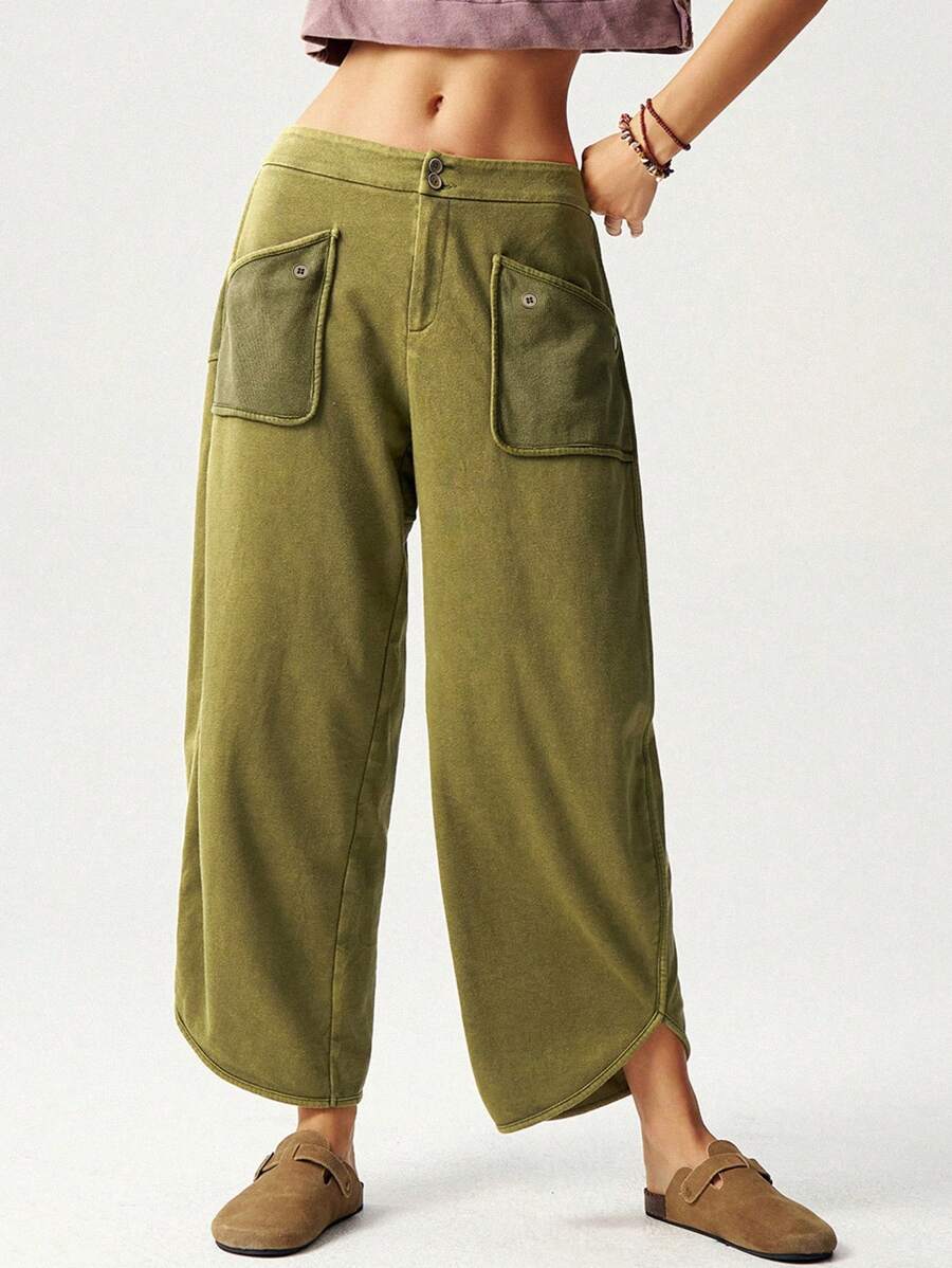 Bohemela Plus Size Casual Solid Color Knitted Loose Harem Wash Pants,Vintage