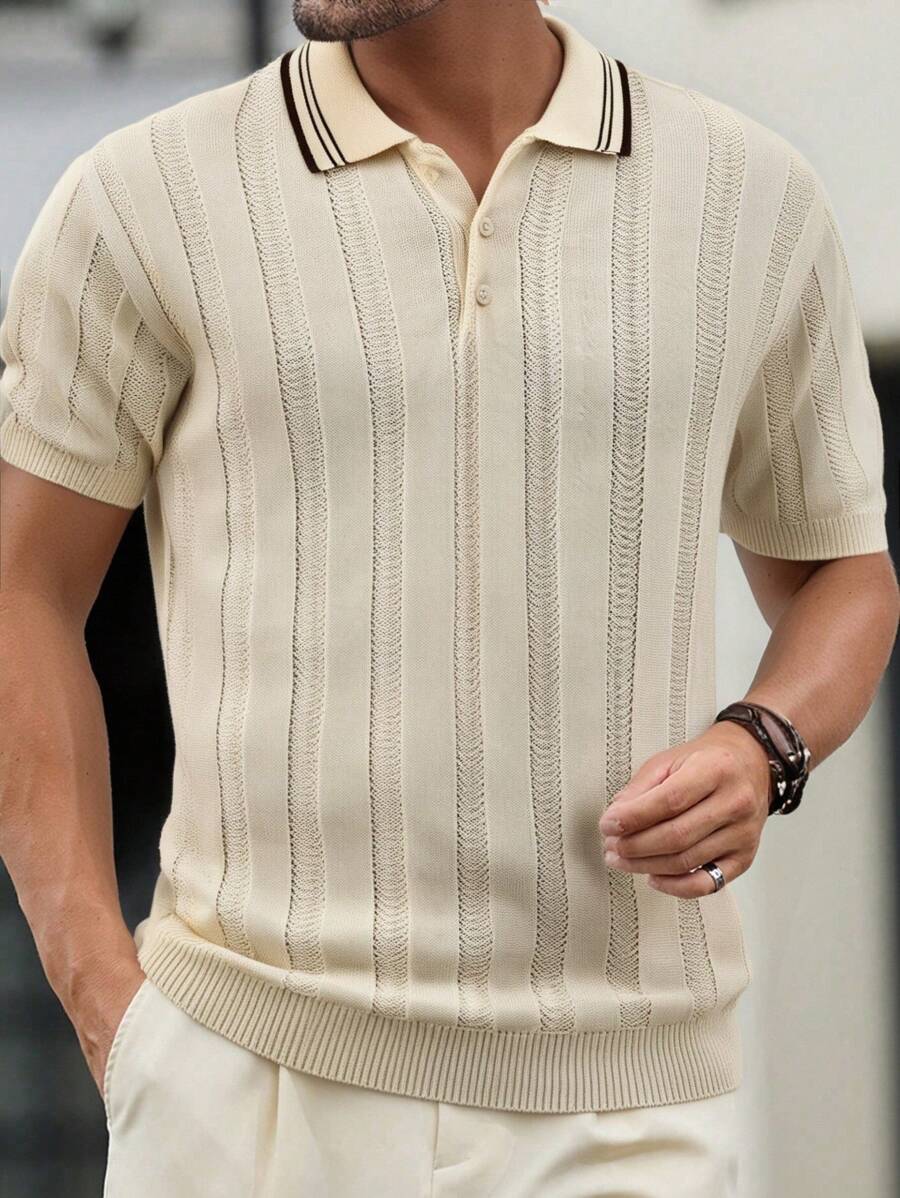 RueChic Camisa polo de punto informal y regular, con botones, para hombre