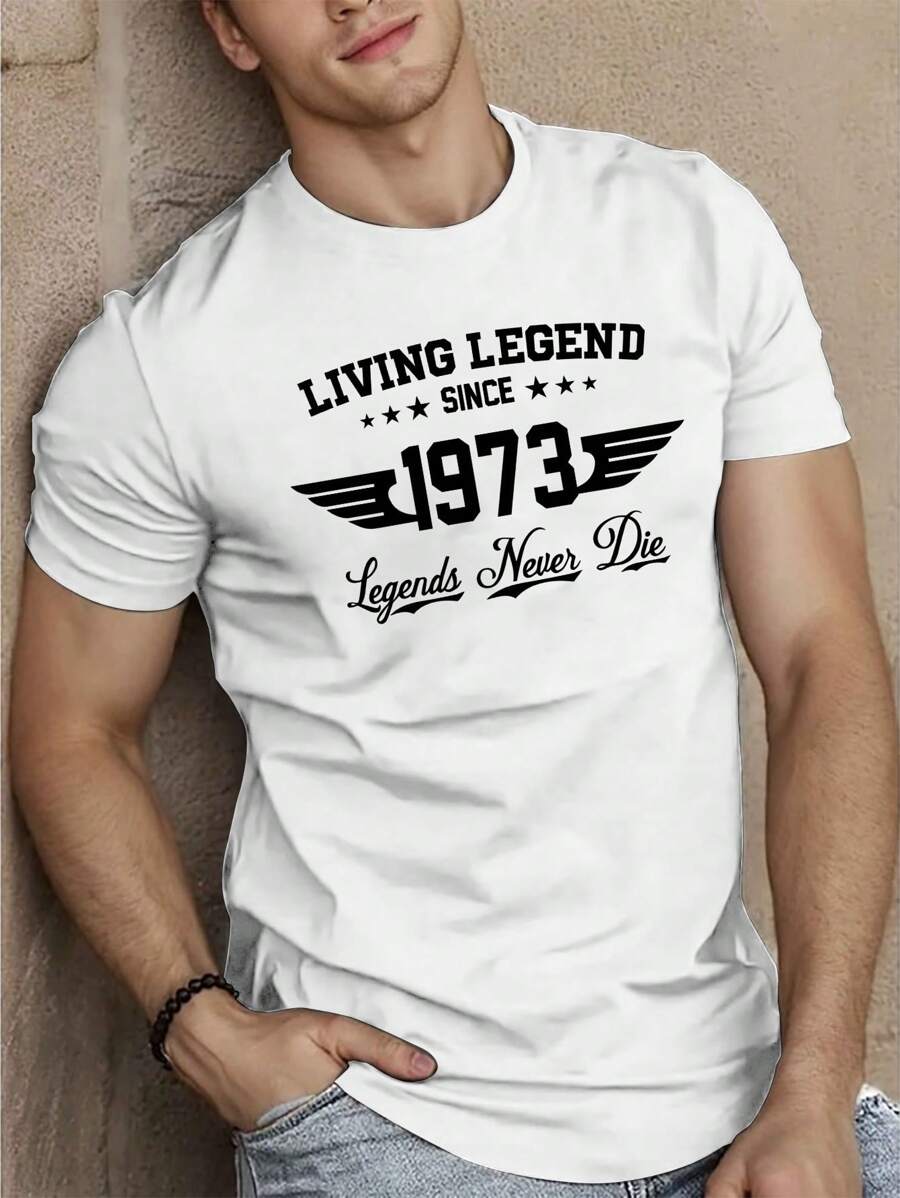 Manfinity Homme Camiseta de manga corta casual de corte slim con estampado de letra de cuello redondo para hombre
