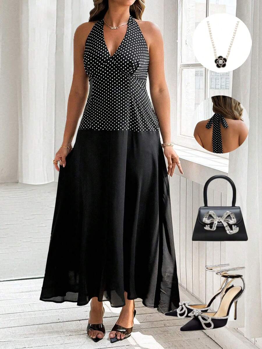 Calvaya Abito lungo elegante con cintura, taglie curvy per donna