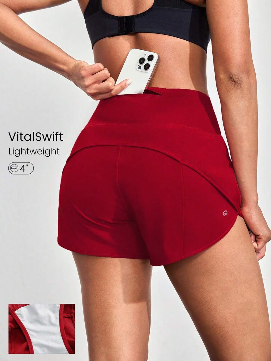 GLOWMODE 4" VitalSwift High-Waisted Running Shorts With Built-In Underwear Drawstring Pocket Workout Daily Gym Summer Quick Dry Moisture Wicking Anti-Odor