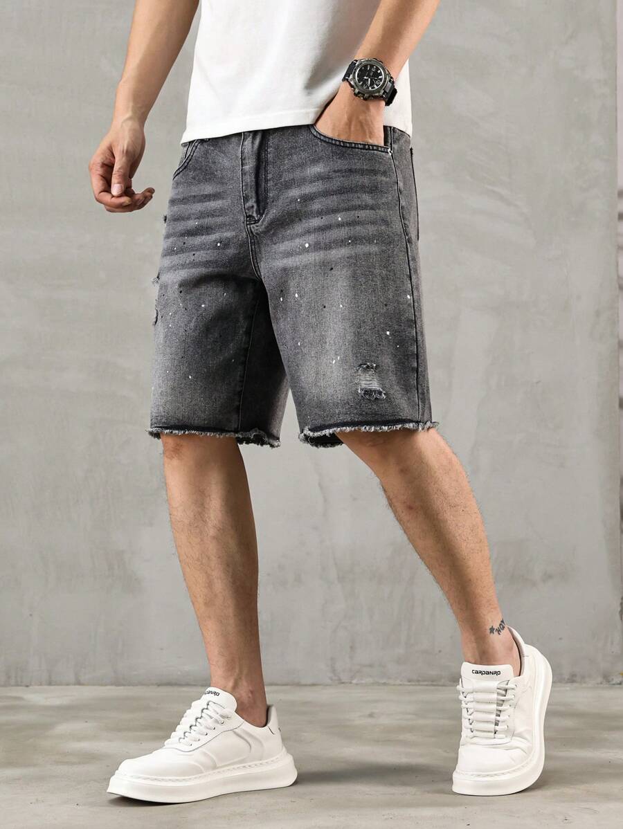 Manfinity Hypemode Men's Casual Loose Fit Distressed Pocket Hem Denim Shorts