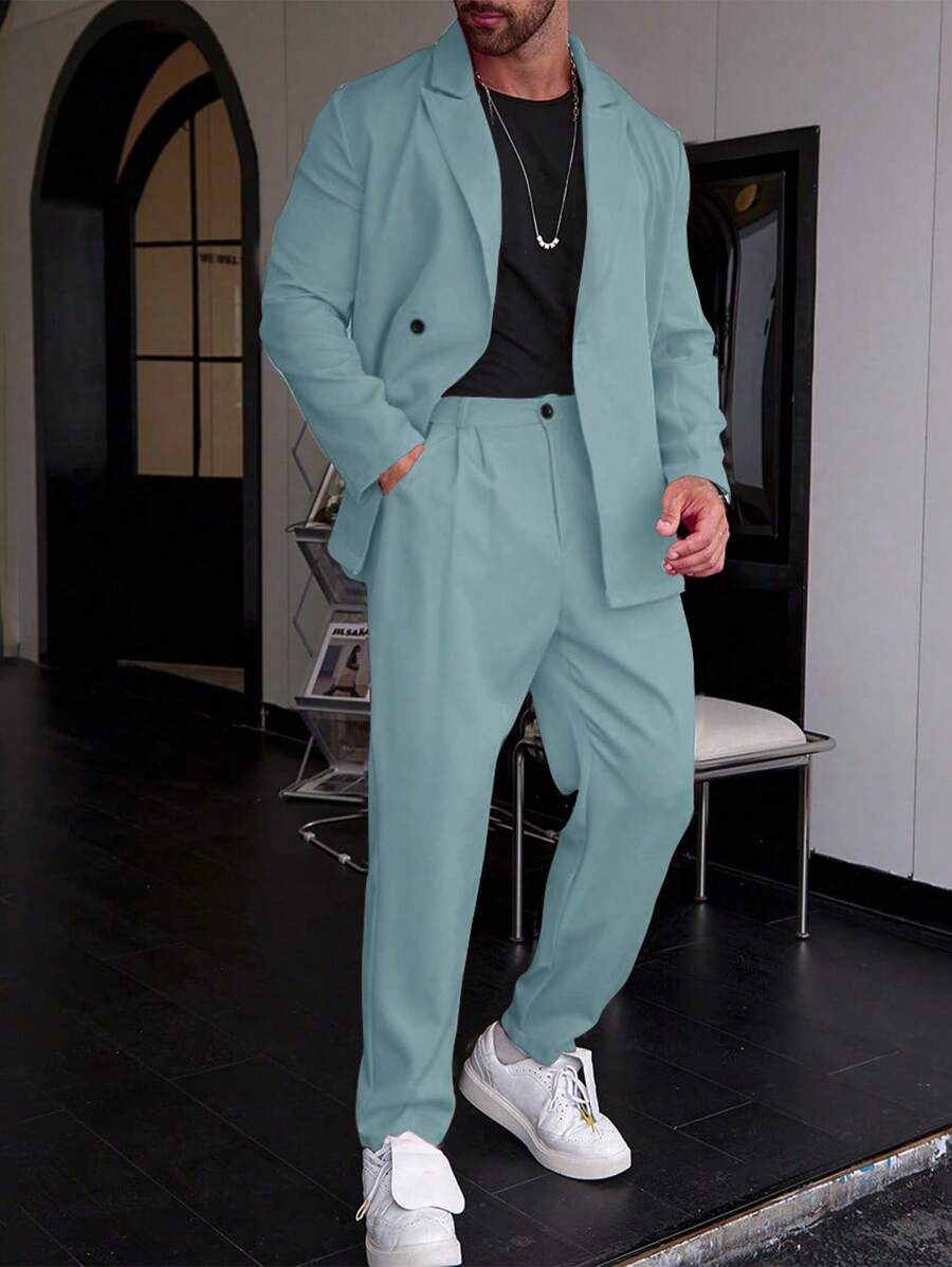 Manfinity Homme Conjunto de chaqueta y pantalón de traje de unicolor de una sola hilera para hombre
