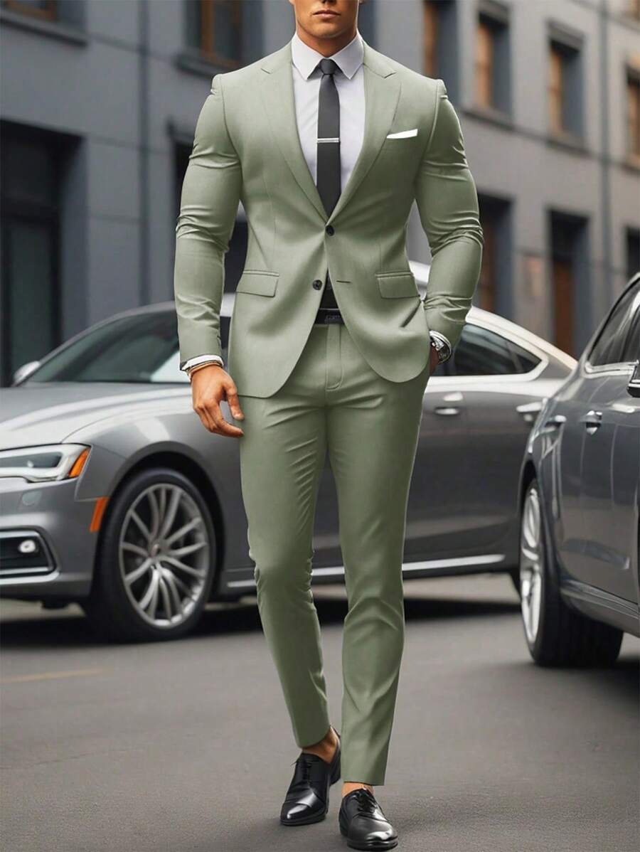 Manfinity Mode Conjunto de traje de color liso y de estilo simple para hombre, adecuado para el verano