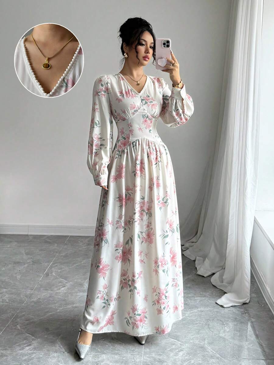 Modelyn French Ditsy Floral Long Dress, Soft & Gentle For Beach Wear