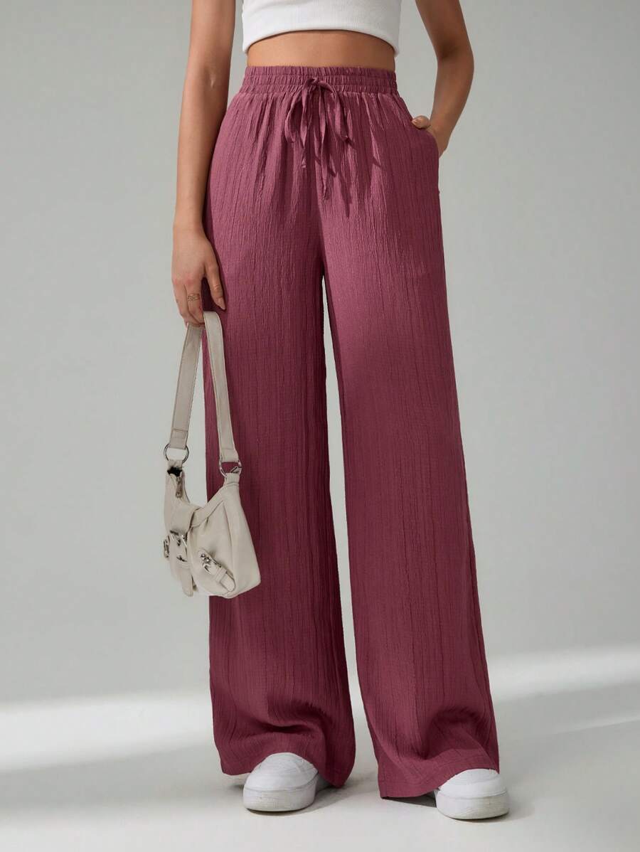 SHEIN Tall Pantalones rectos de unicolor de casual mujer con nudo lateral para resort
