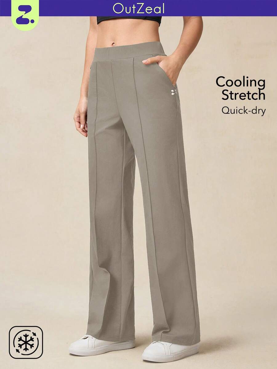 OutZeal Pantalones para mujer con piernas rectas, bolsillos con cremallera, de secado rápido, refrigerantes, ligeros y elásticos, ideales para deportes, aventuras al aire libre y uso diario, con tela suave y sedosa