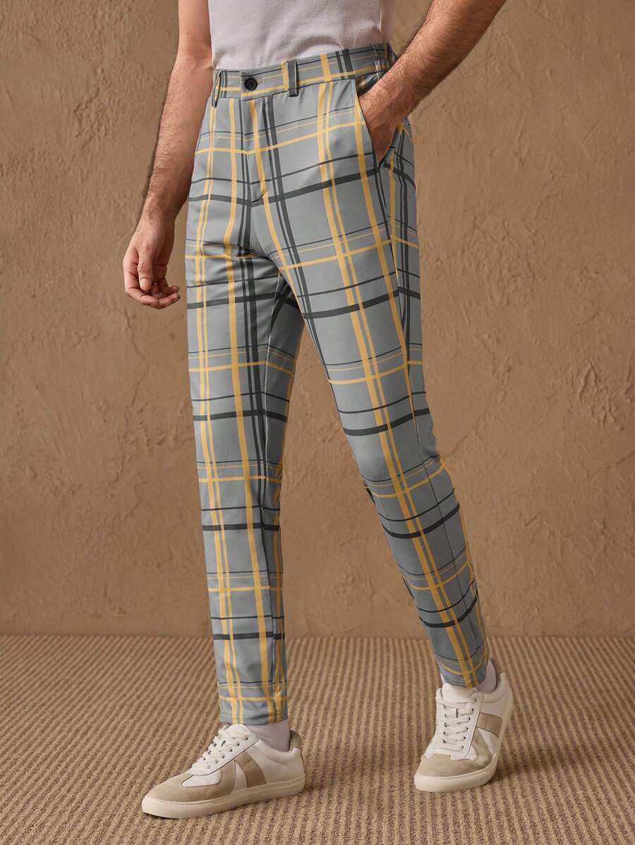 Manfinity ModaGents Men's Multicolor Cropped Knitted Pants: Stylish Plaid Pattern Semi-Sheer Trousers With Zipper Detail