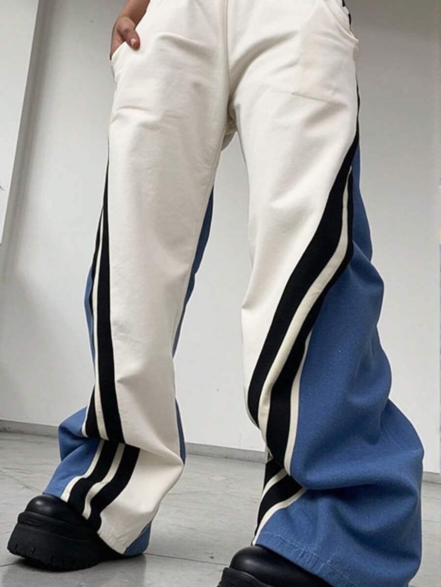 Manfinity Hypemode Men's Casual Modern Color Block Knitted Sweatpants With Zipper Details And Long Length