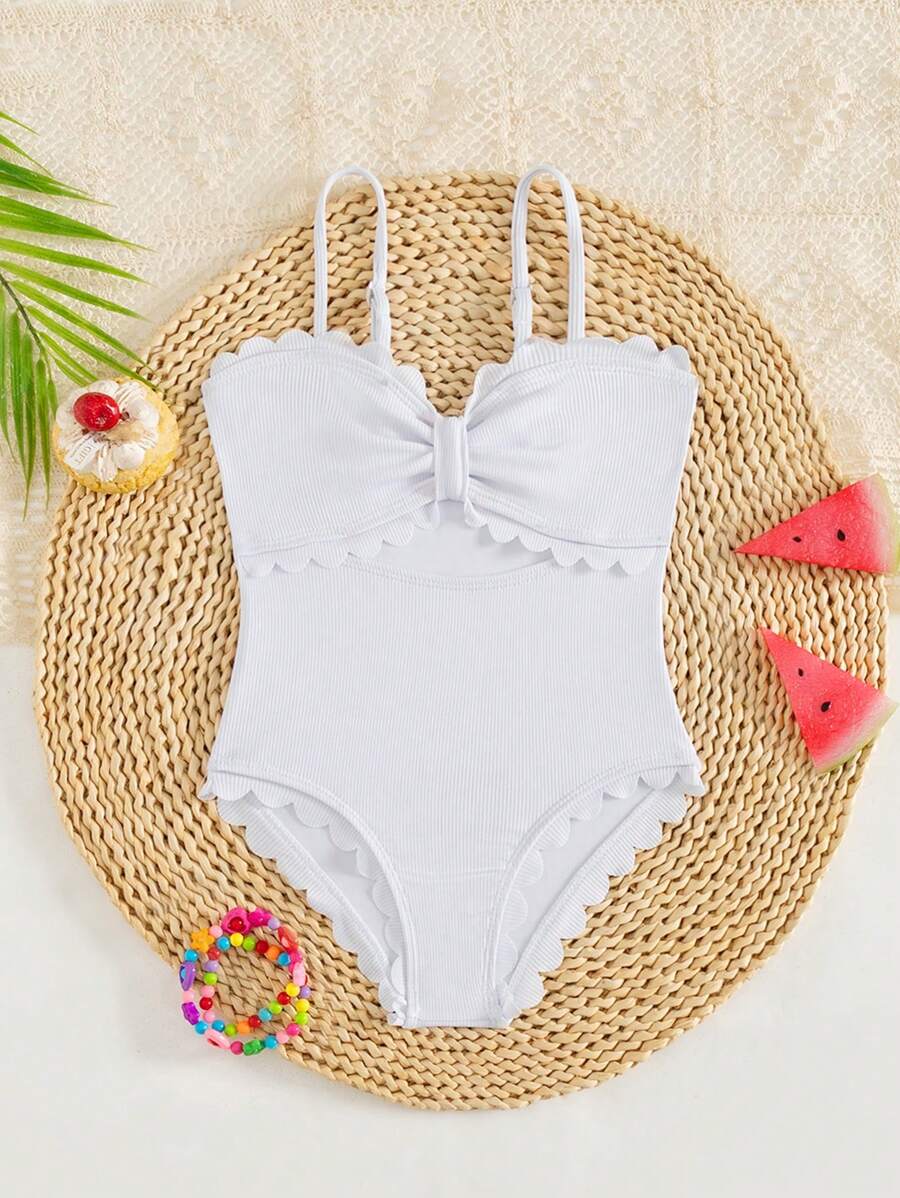 1 pieza Traje de baño de vacaciones de moda con pétalos de flores para niñas, Outfit a juego de una pieza mamá e hija (se venden por separado 3 piezas)