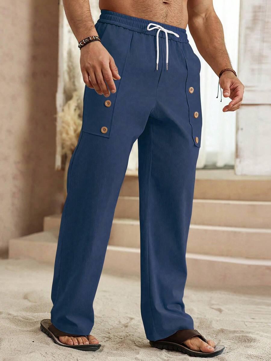 Manfinity Nomadique Pantalones casuales de unicolor con cordón para hombre