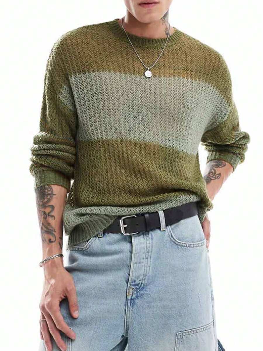 Manfinity Homme Men's Casual Colorblock Patchwork Sweater, Autumn/Winter