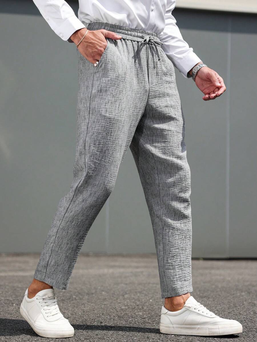 Manfinity Homme Plus Size Men's Solid Color Drawstring Waist Pocket Casual Business Pants
