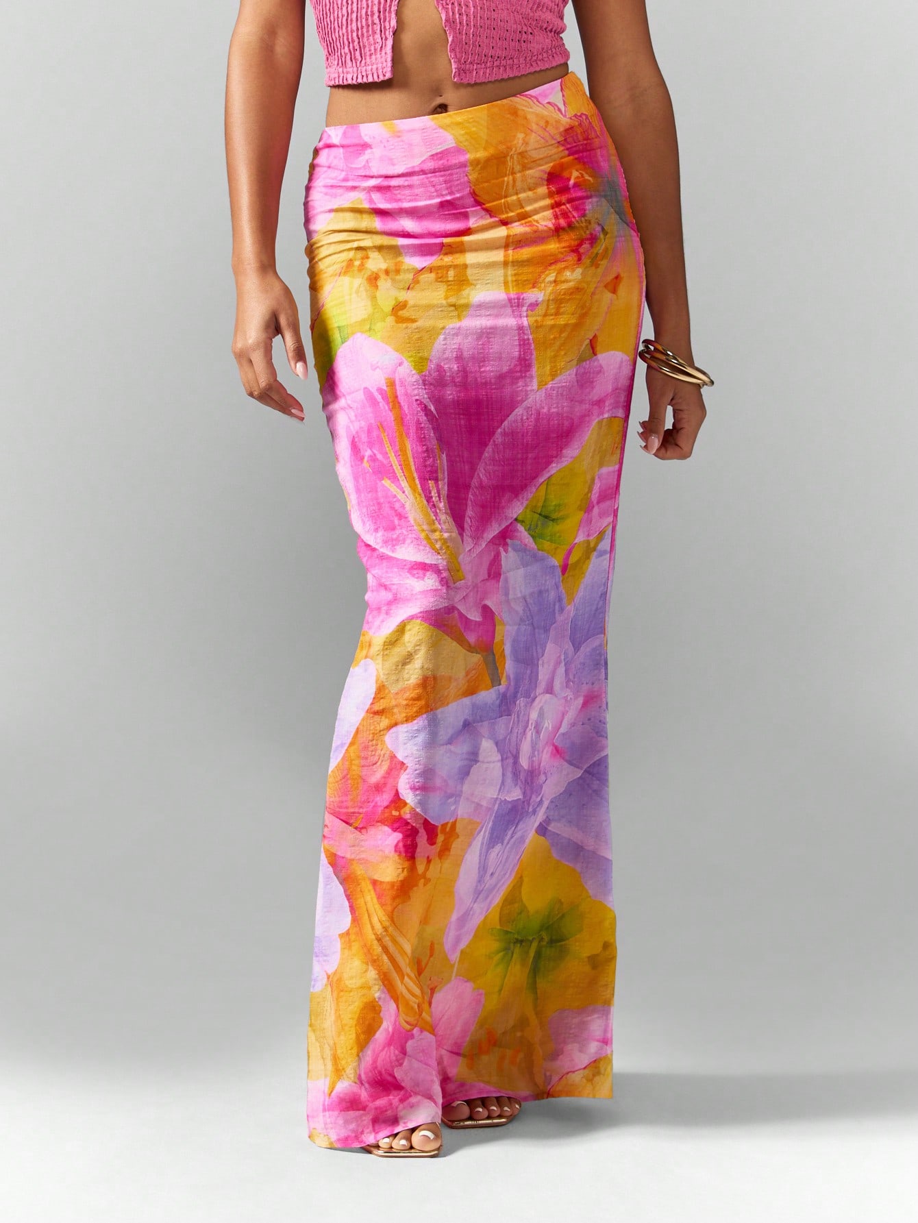 Tropical Flower Fishtail Laundered Skirt