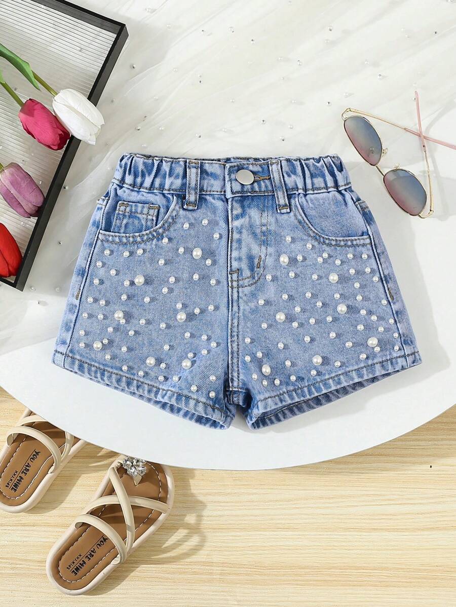 Wildeya Shorts vaqueros ceñidos y versátiles con decoración de remaches para niñas