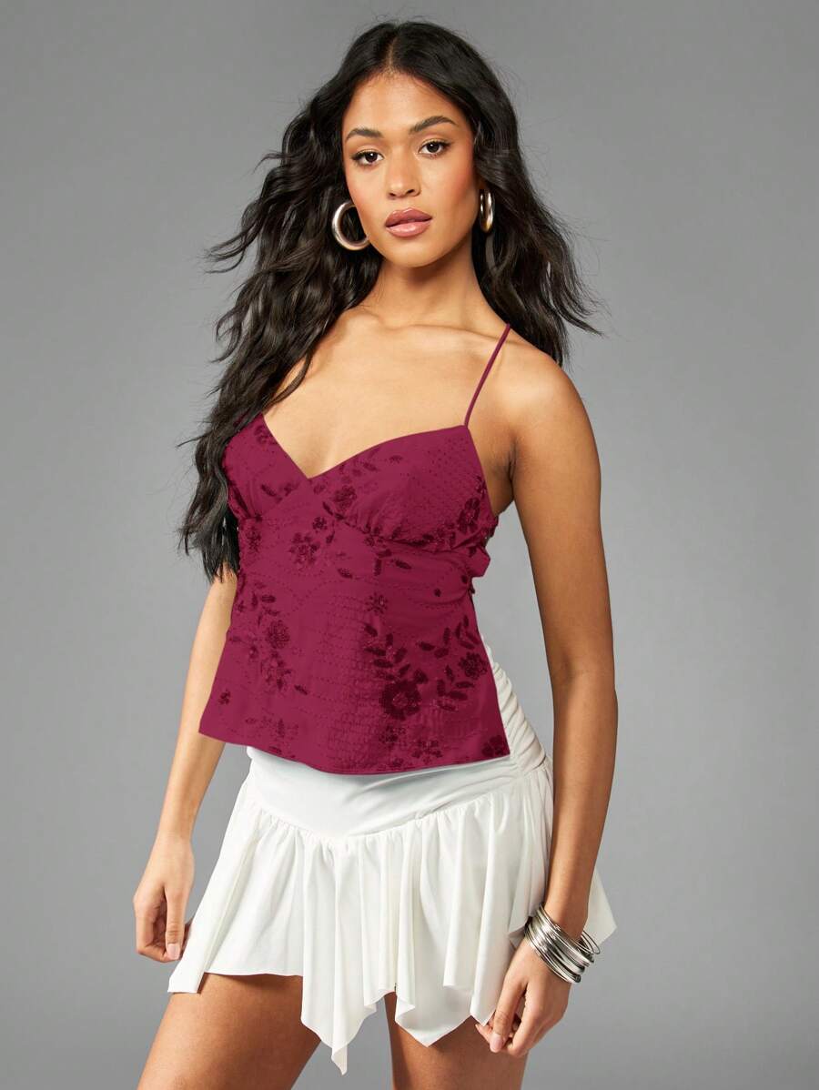 MISSGUIDED Top canottiera impreziosita con perline, con schiena allacciata, spalline regolabili, adatta per eventi serali, feste, festival estivi