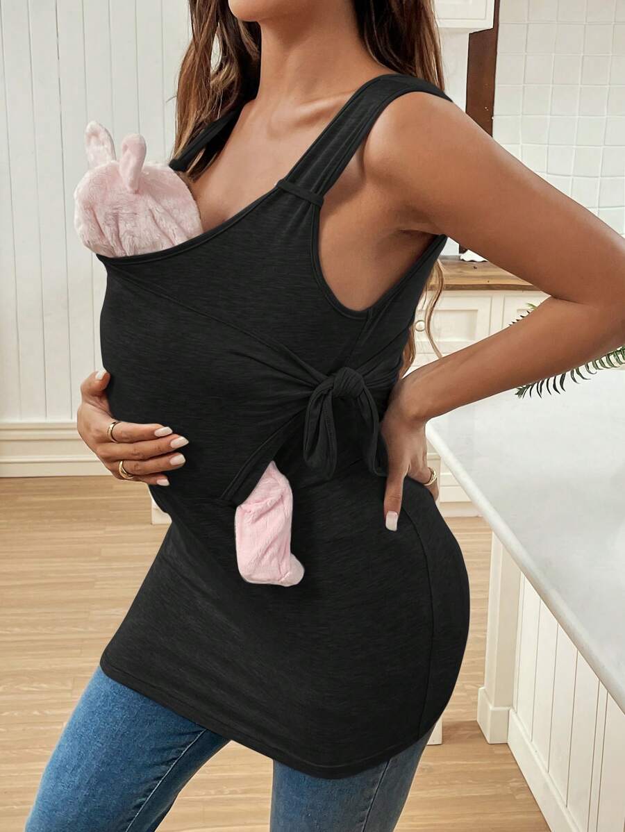 SHEIN Top de enfermería con ajuste delgado y estilo envolvente para mujeres embarazadas