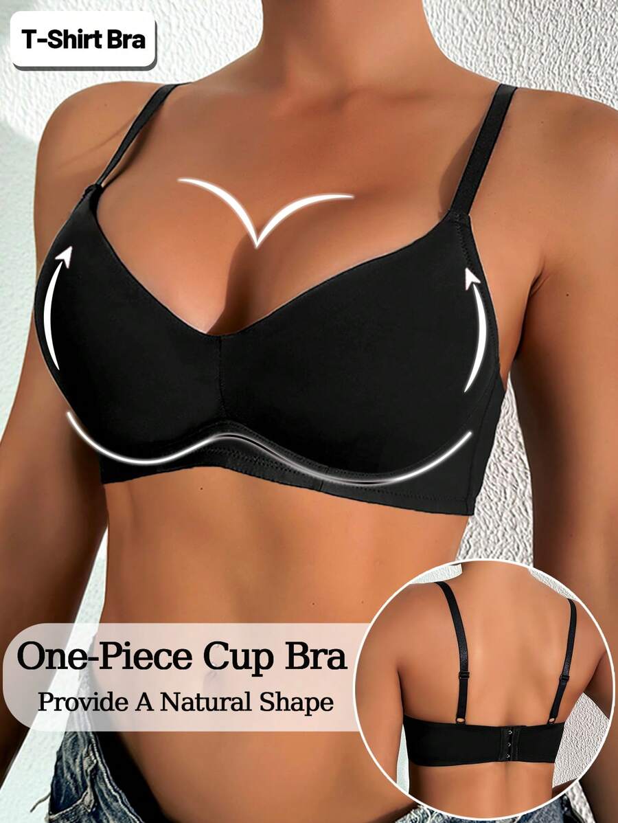 SHEIN Sujetador sin aros cómodo y casual de copa suave, minimalista y sin costuras, ropa interior femenina