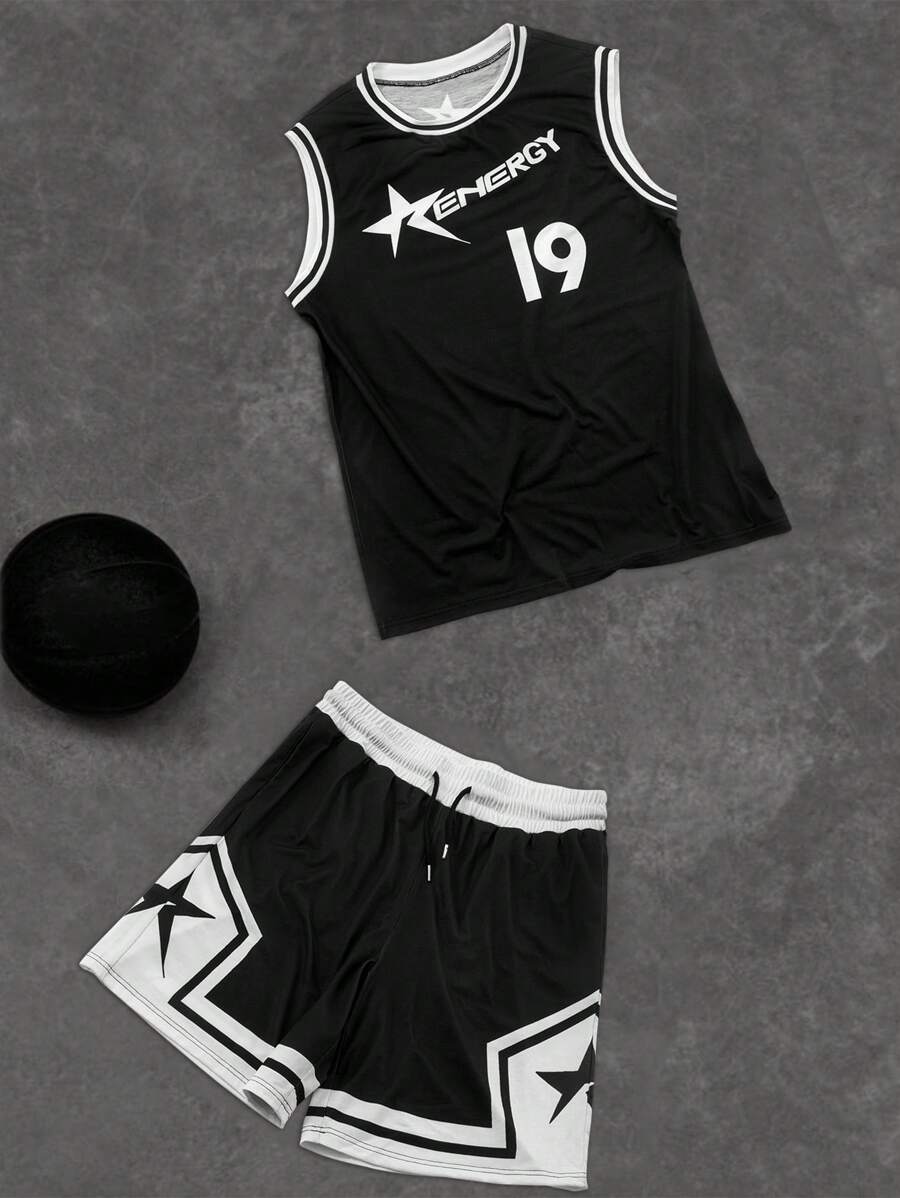 Manfinity Dauomo Men's Casual Sports Printed Tank Top & Shorts Set, Summer