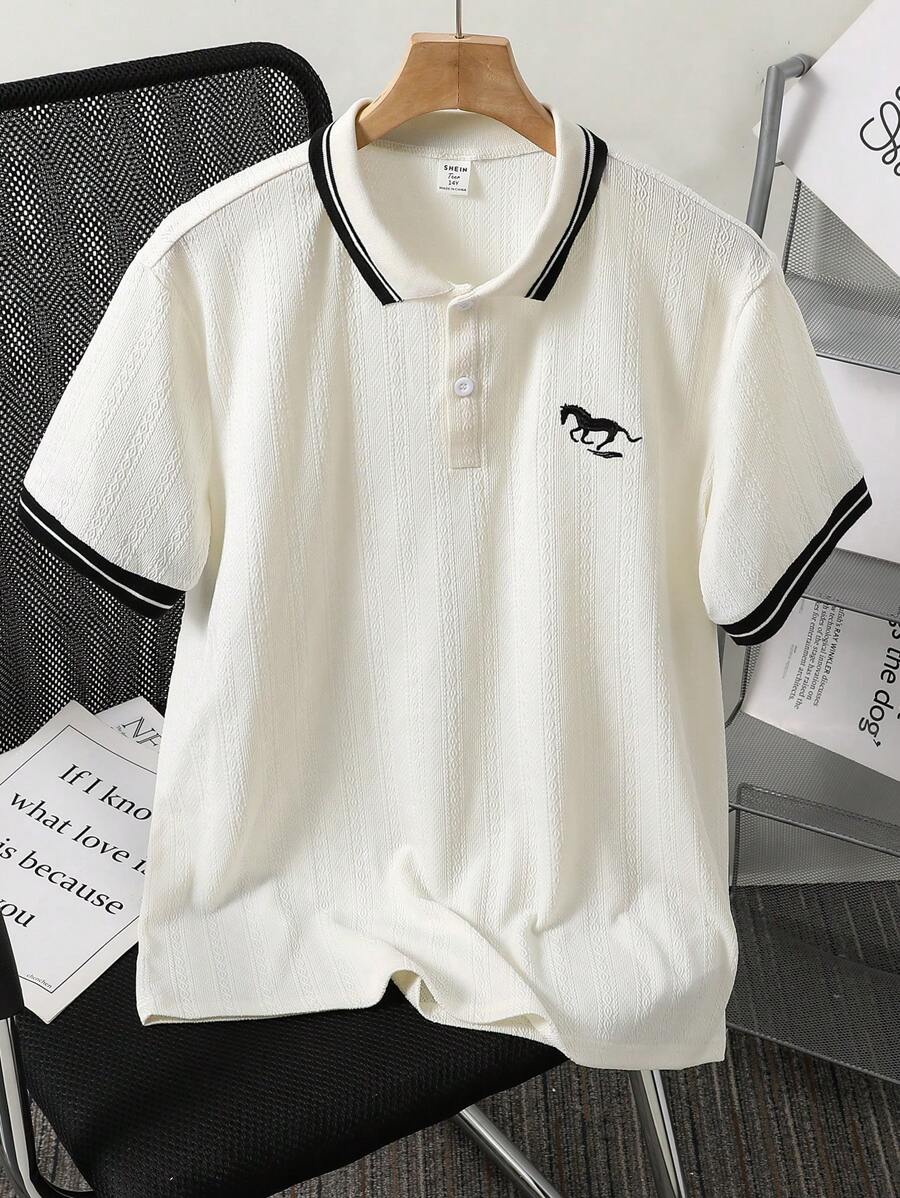 Teen Boy Colorblock Flat Knit Striped Short Sleeve Polo Shirt