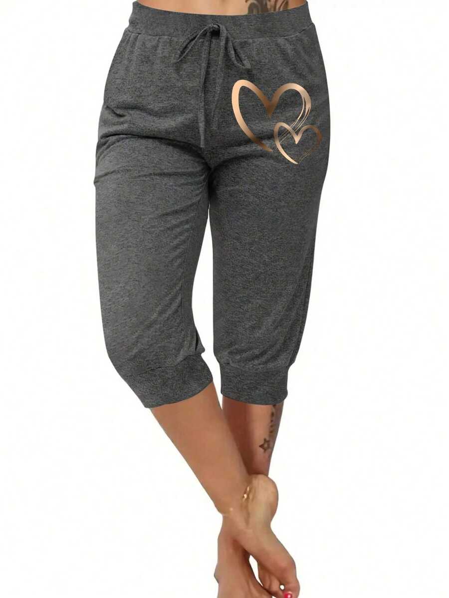 Calvaya Pantalones cortos deportivos casuales de verano con estampado de corazones para tallas grandes