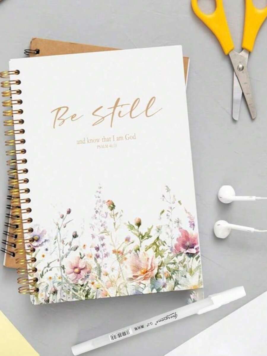 SHEIN 1pc Notebook- PSALM 46 Be Still And Know That I Am - Gifts For Women, Journal Notebooks For Note Taking, Journaling Notebook, Spiral Notebook 13.97X21.08cm With 50 Pages -A Diary With The Weekday Signs , Weather Signs, Memo No.And Date Signs
