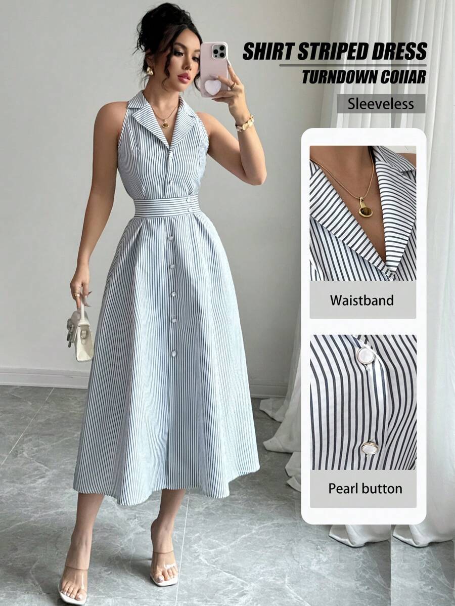 Elenzga Vestido casual/de trabajo elegante a rayas para mujer