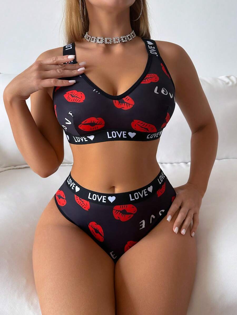 SHEIN Ensemble de lingerie pour femme : Soutien-gorge à bretelles et culotte
