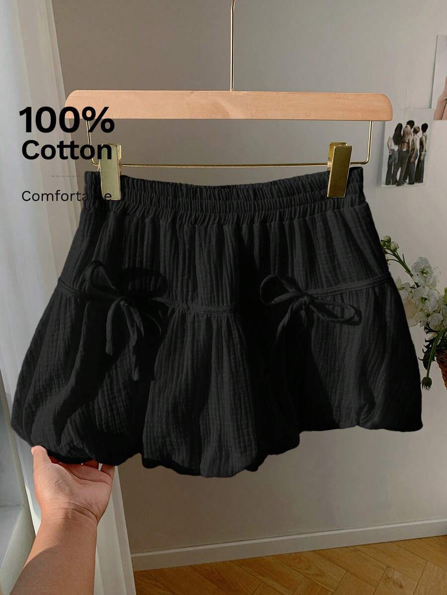 Comfortcana Women's Casual Bowknot Decor Bubble Hem Skirt, Summer