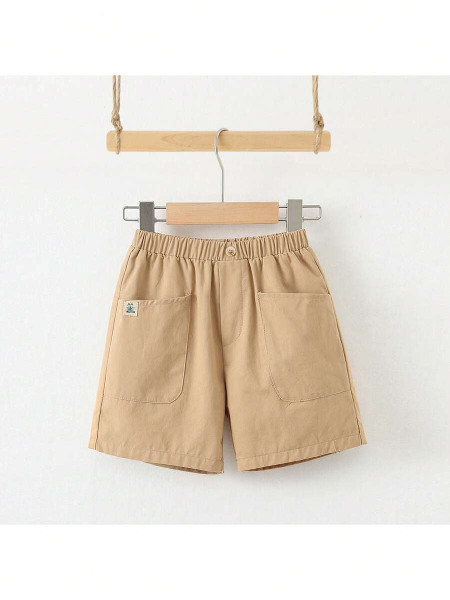 Loomiva Young Boy Letter Print Elastic Waist Dual Pockets Casual Shorts
