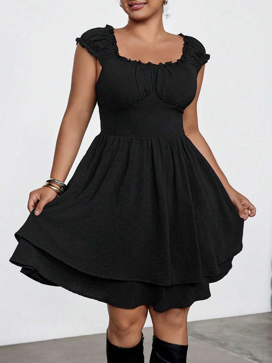SHEIN EZwear Vestito nero da donna in taglie comode, a tubino, a ruota