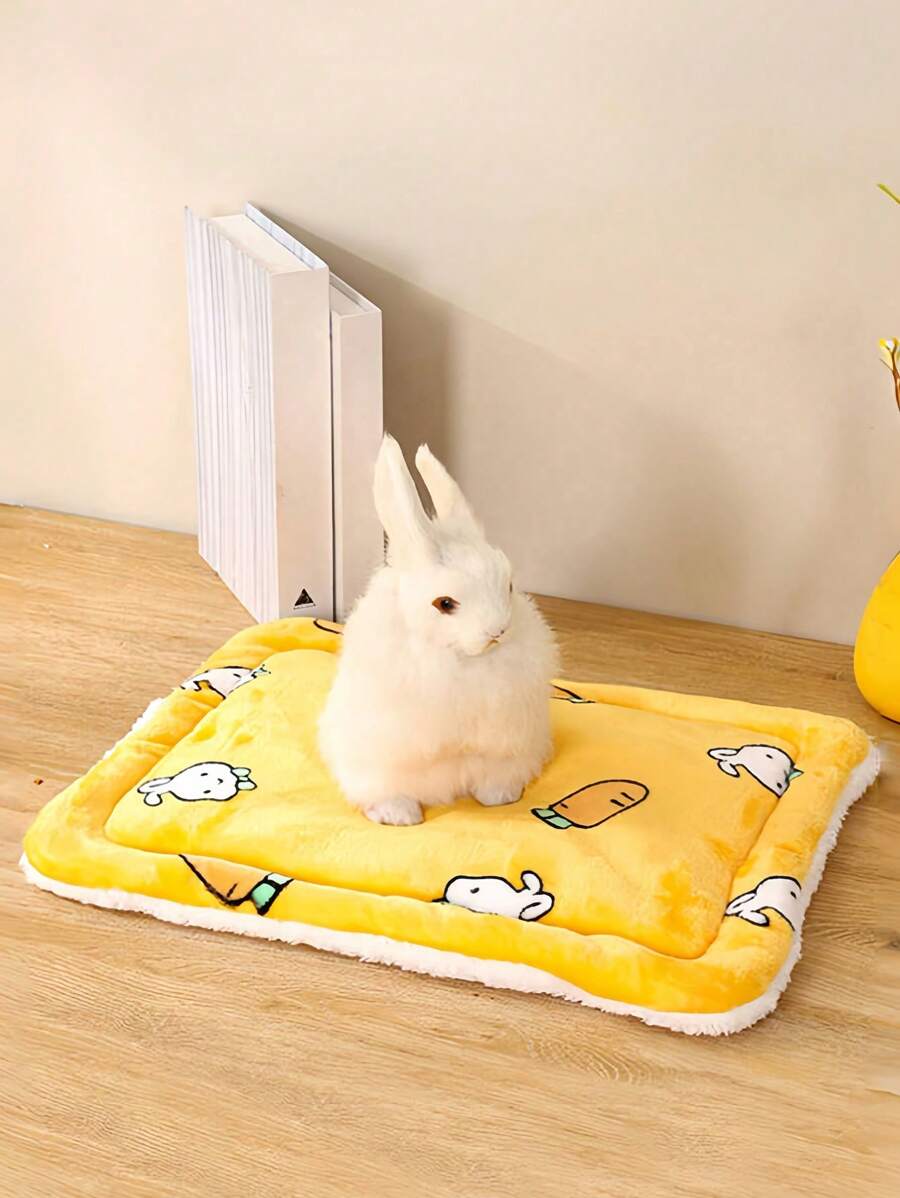 1 pieza Colchoneta de mascota de franela con diseño de dibujos animados, alfombrilla de dormir/pies gruesa, suave y cálida para las 4 estaciones, diseño reversible, acogedora y cómoda