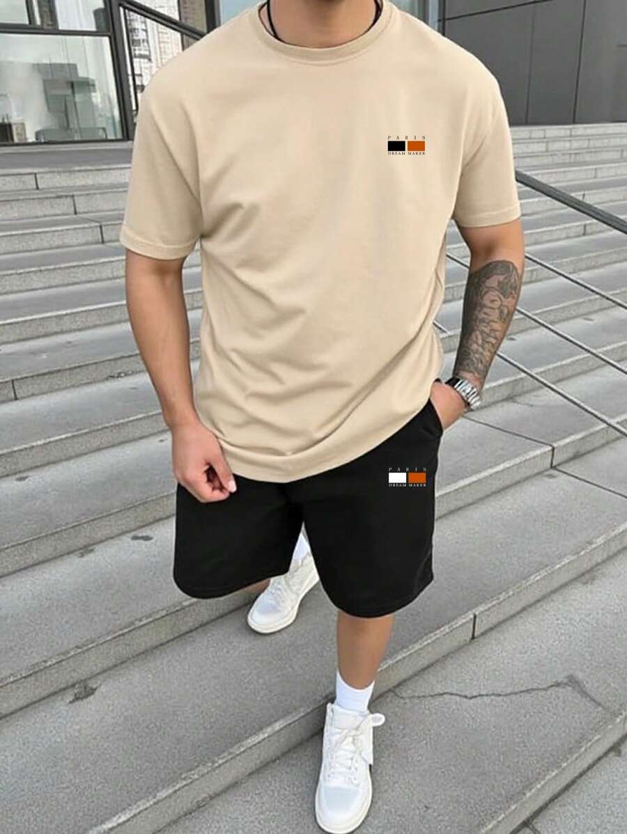 Manfinity Homme 2pcs Men's Casual Round Neck Short Sleeve T-Shirt And Shorts Set, Summer Summer Outfits For Men
