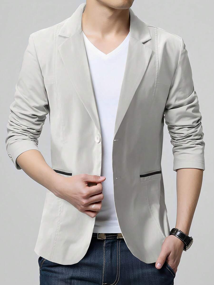 Manfinity Homme Men's Solid Color Lapel Neck Long Sleeve Casual Versatile Suit Jacket Blazer Men Casual
