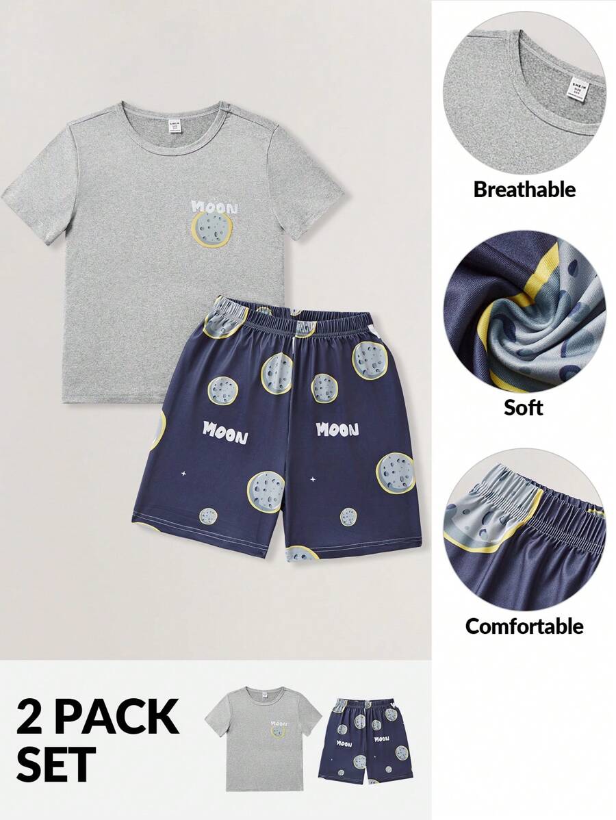 Tween Boys' Letter Print Short Sleeve Top And Shorts Pajama Set