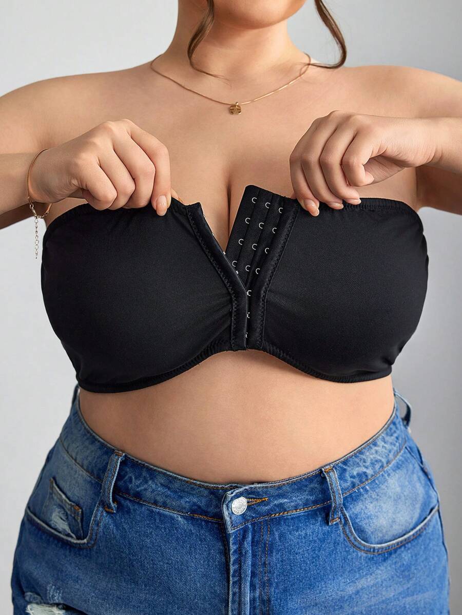 SHEIN CURVE+ Front Zip Plus Size Minimizer Padded Bra Tank Top, Curve Plus, Boho Vacation