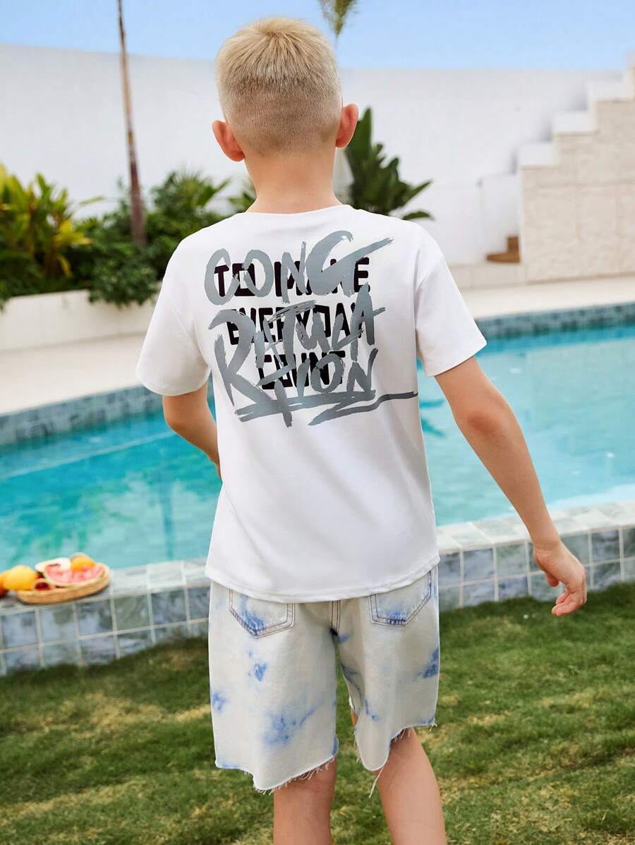 SHEIN Camiseta Com Slogan Gráfico E Ombros Caídos Para Menino Adolescente
