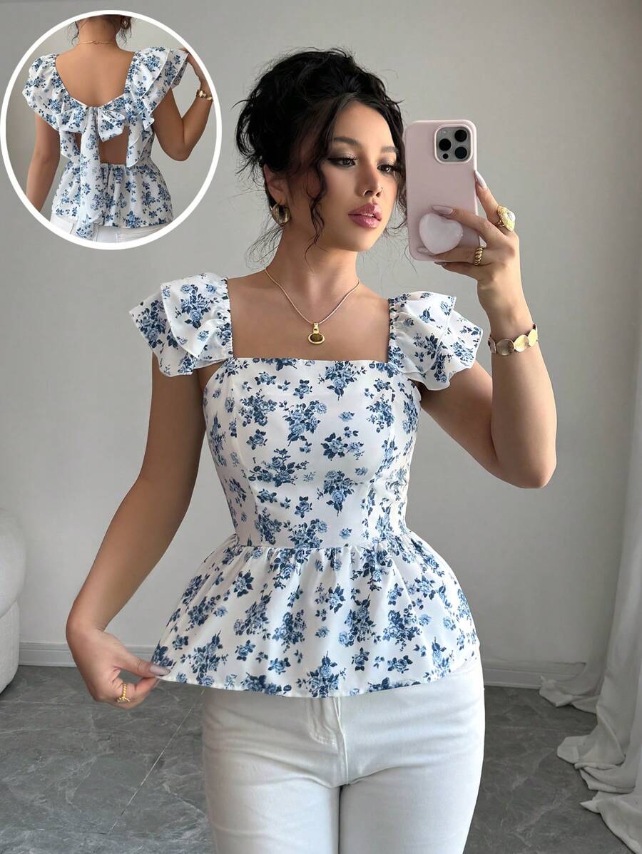 Airlisse Blusa con vita arricciata e stampa floreale